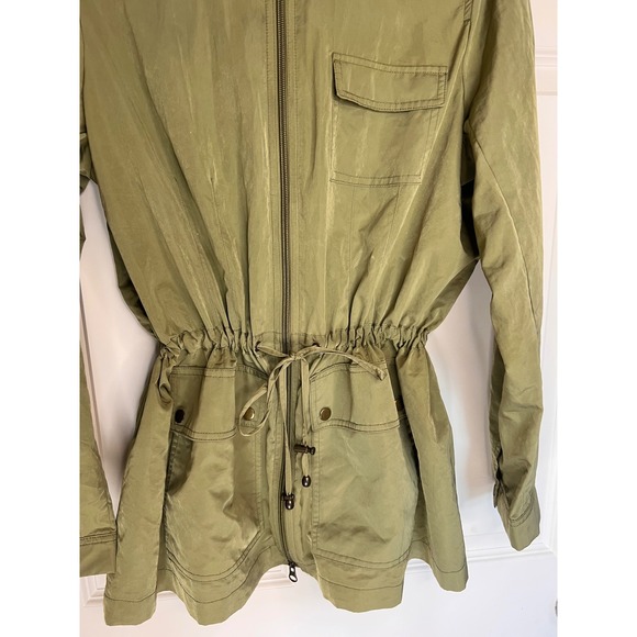 J.Jill Hooded Anorak Jacket Olive Green Drawstring Waist Utility Pockets Small - Picture 2 of 9